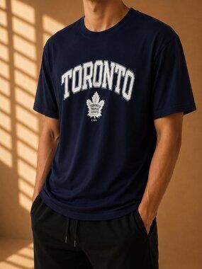 NHL Toronto Maple Leafs Graphic T-Shirt‎ Navy Blue Logo Tee (Men's L)
